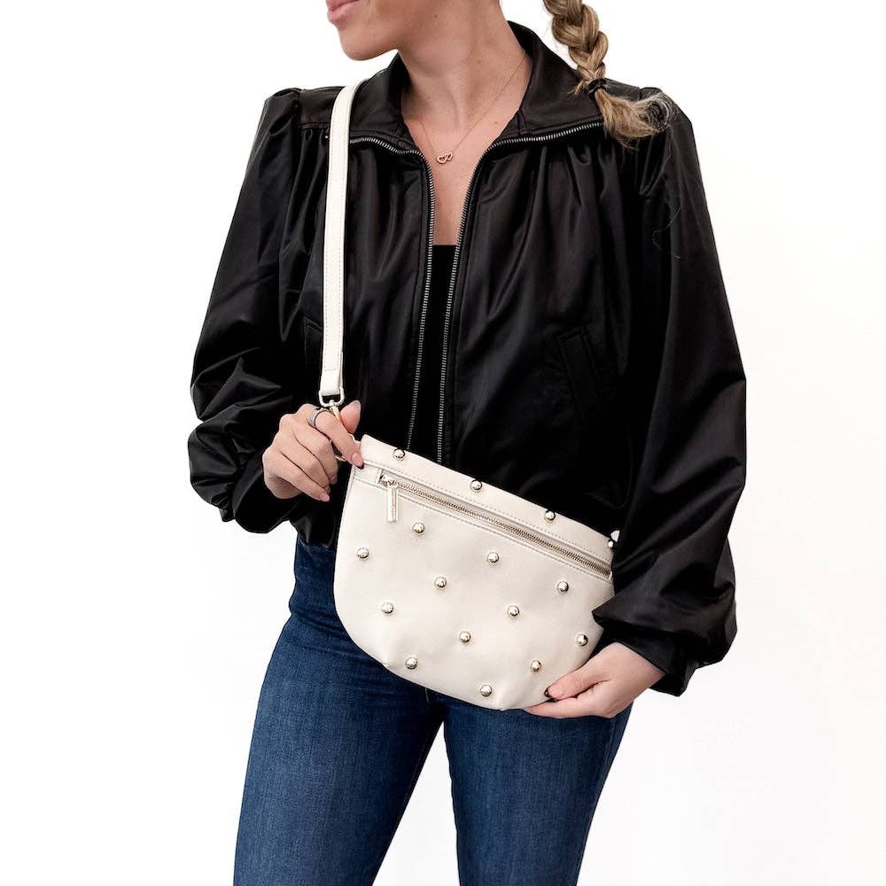 Pretty Simple - Chic Gold Studded Westlyn Bum Bag: Cream
