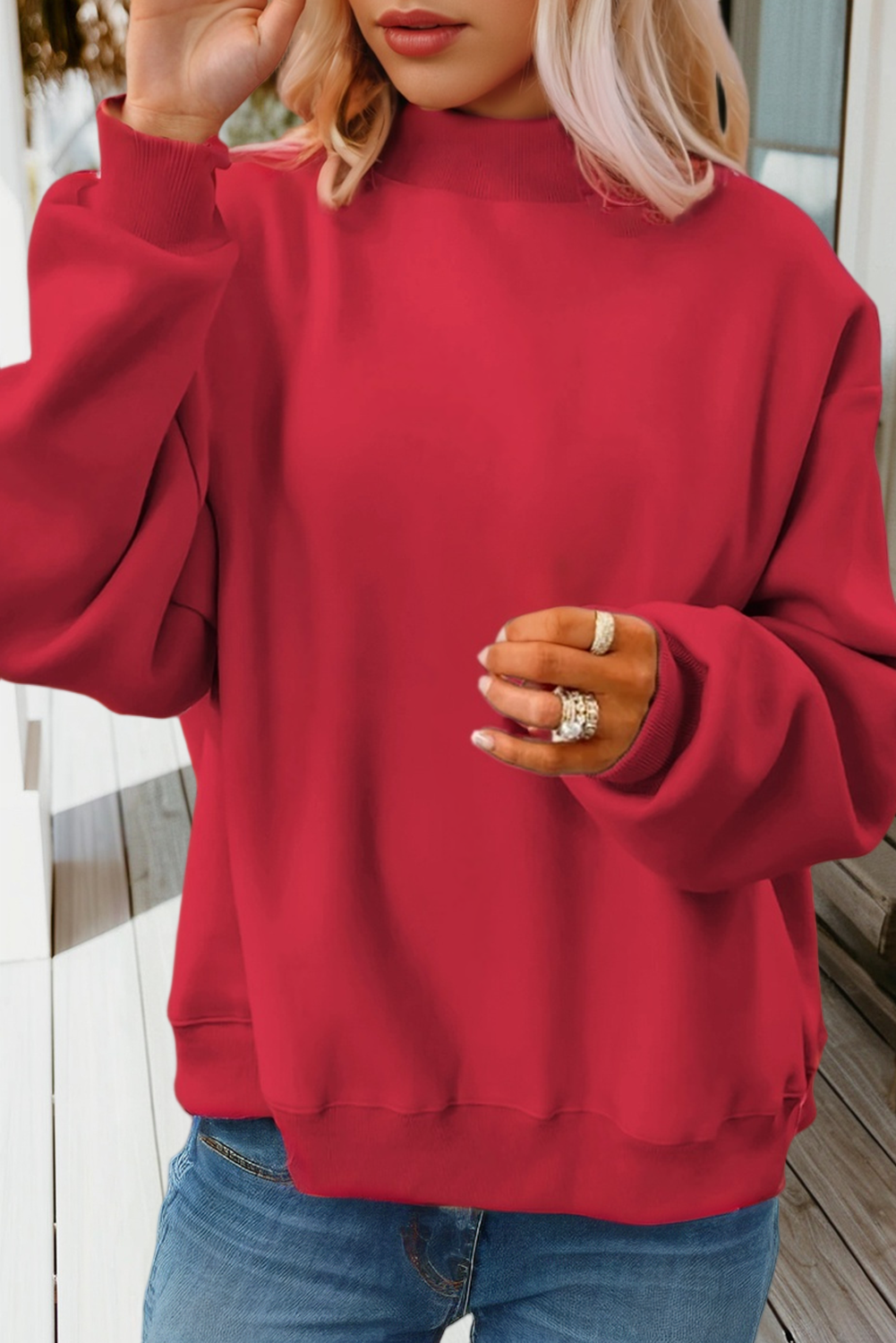 66DISCO - 66Love Solid Oversize Reversible Mock Neck Sweatshirt (S-XL): White / Missy / S