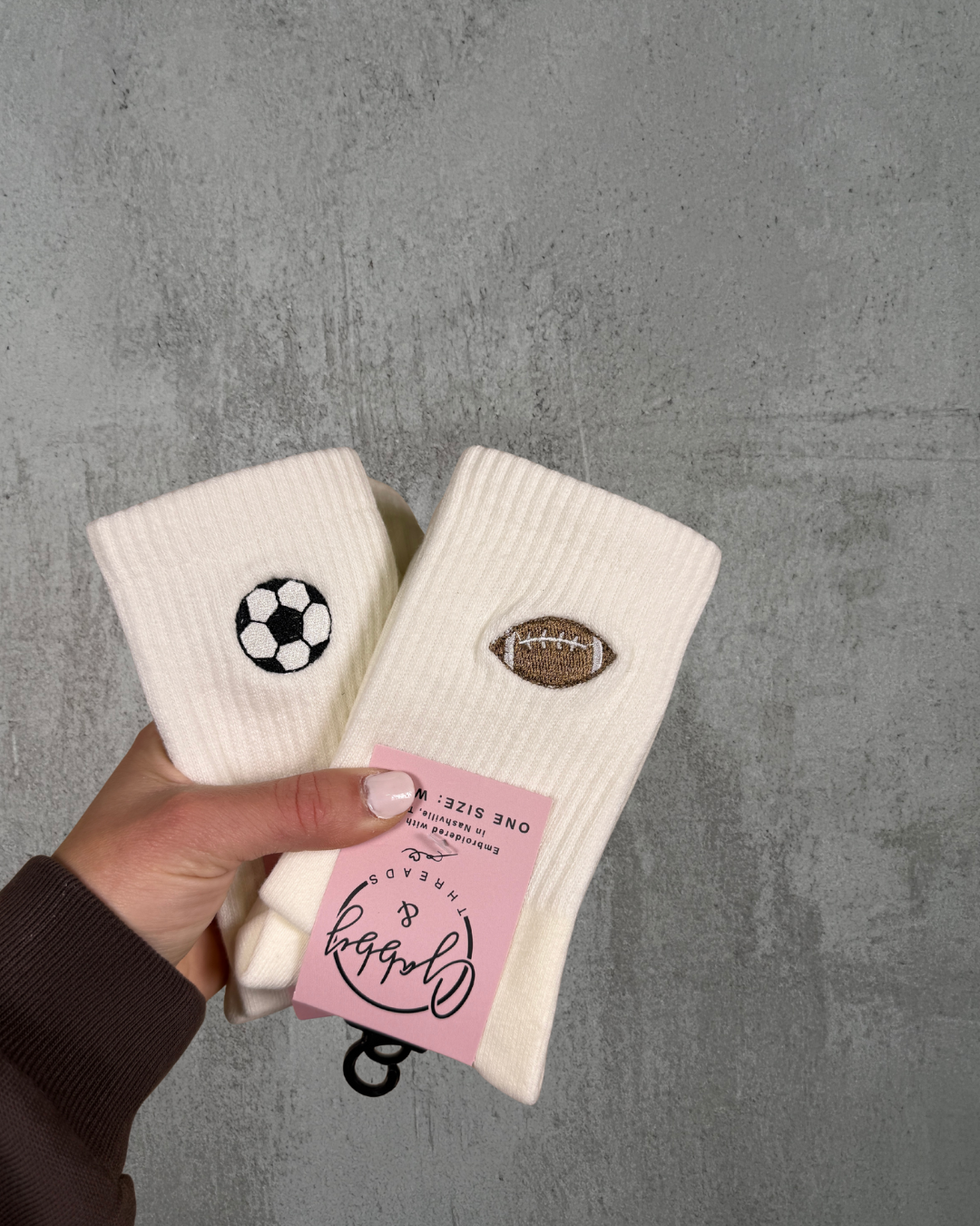 Gabby & Threads - Football Socks (Regular & Grip): White Regular Socks (No Grips)