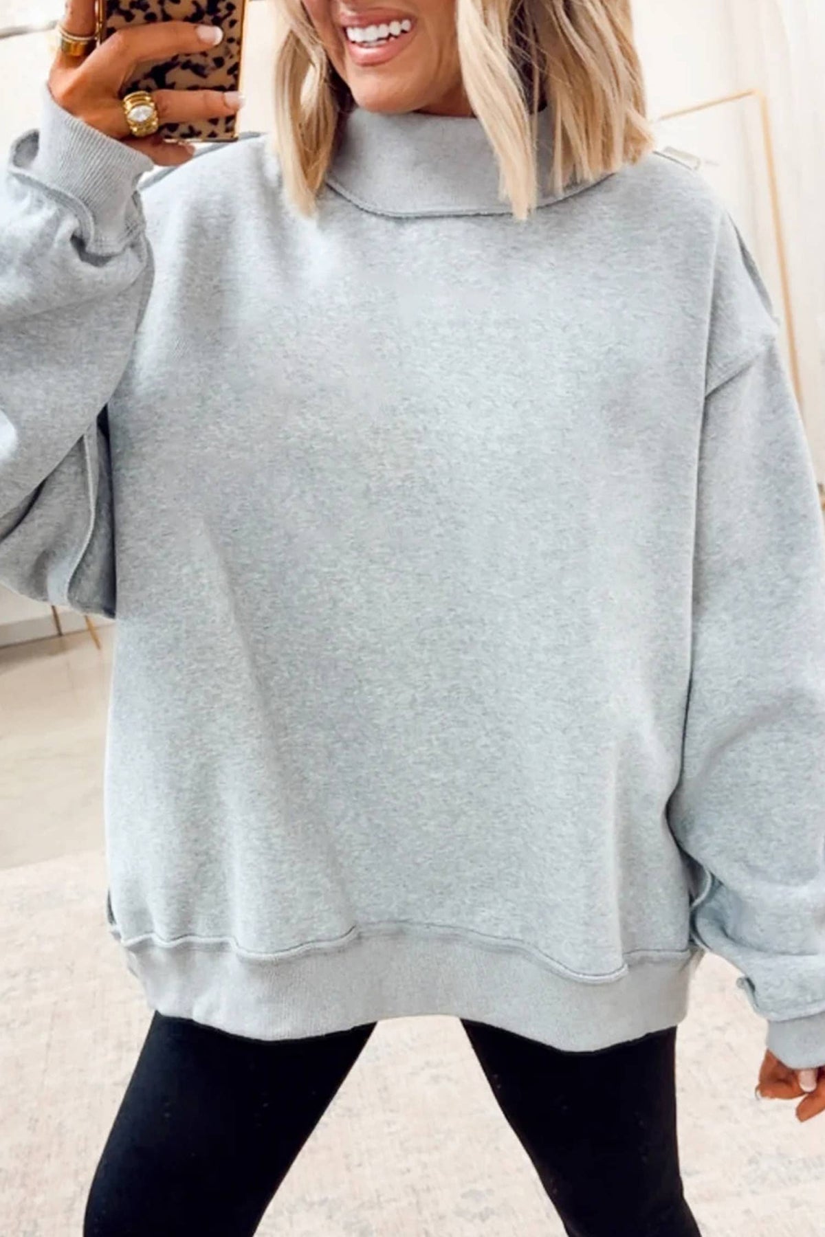 66DISCO - 66Love Solid Oversize Reversible Mock Neck Sweatshirt (S-XL): White / Missy / S