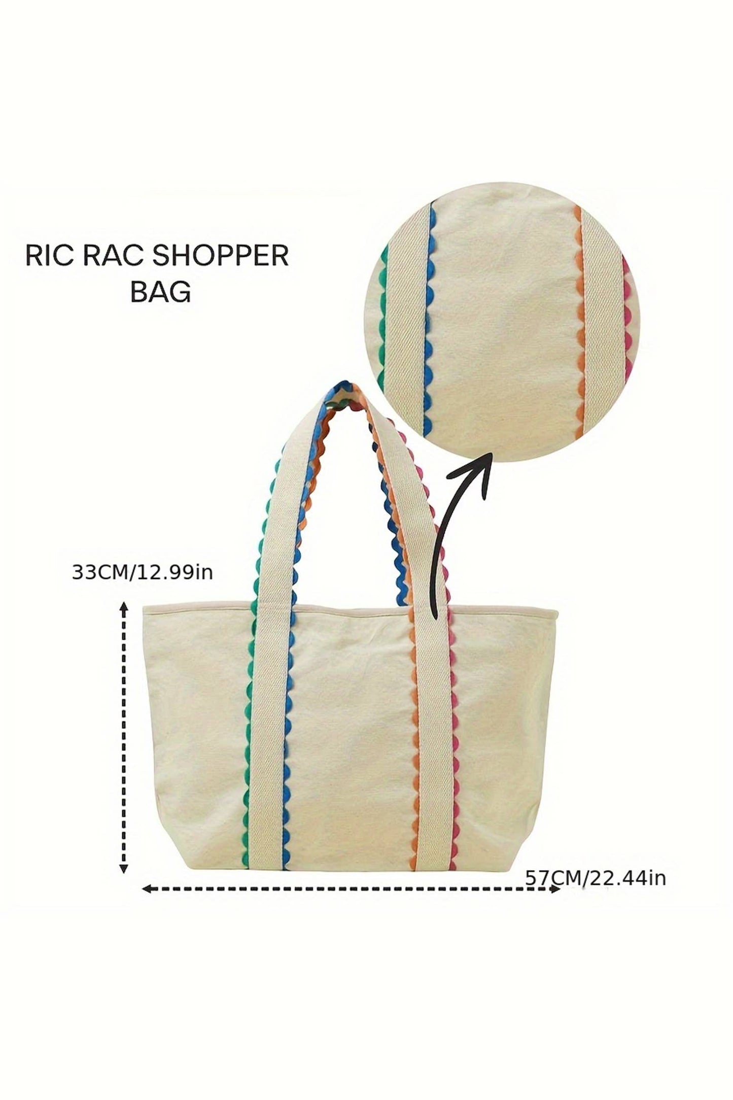Colorful Ricrac Trimmed Canvas Tote Bag