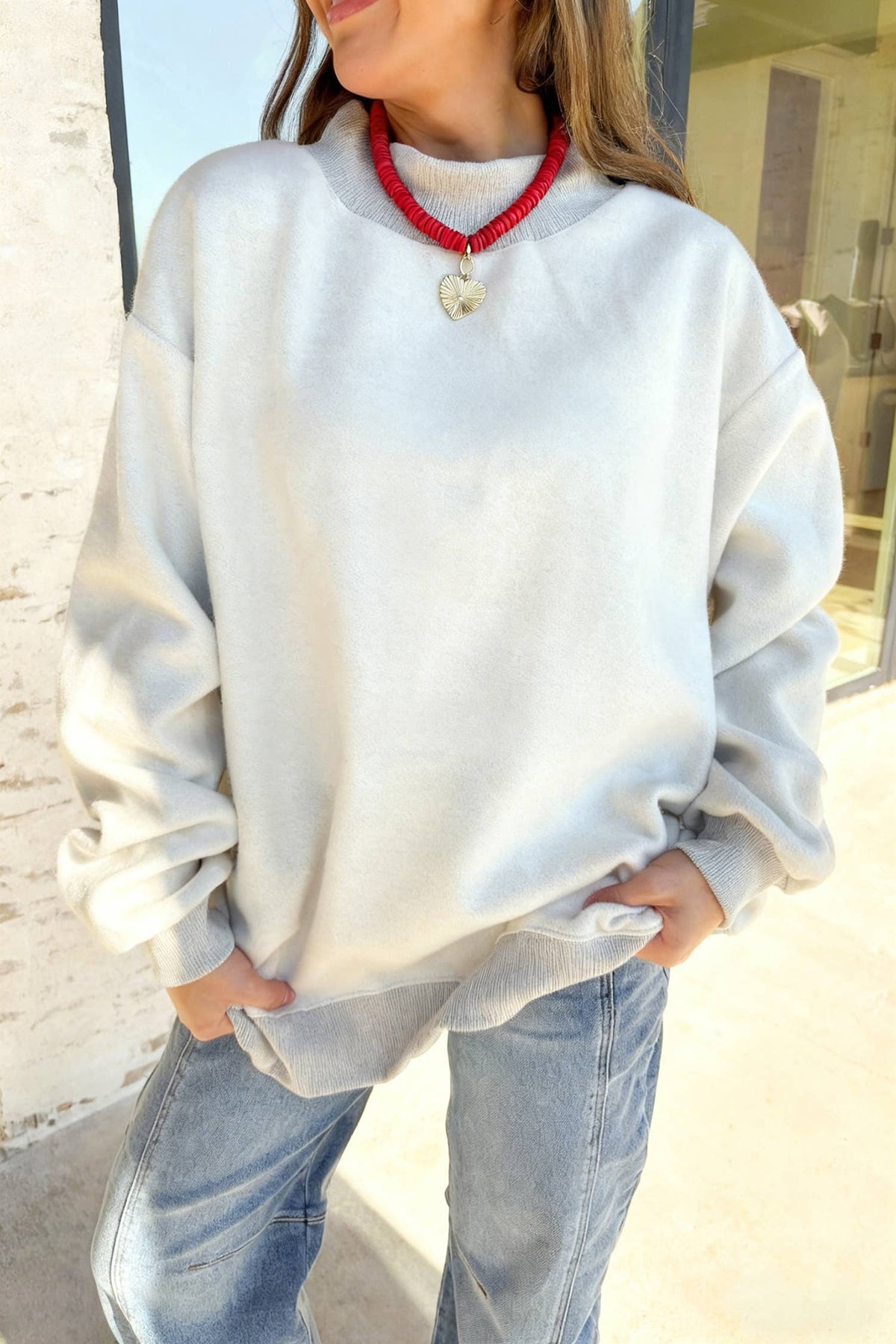 66DISCO - 66Love Solid Oversize Reversible Mock Neck Sweatshirt (S-XL): White / Missy / S