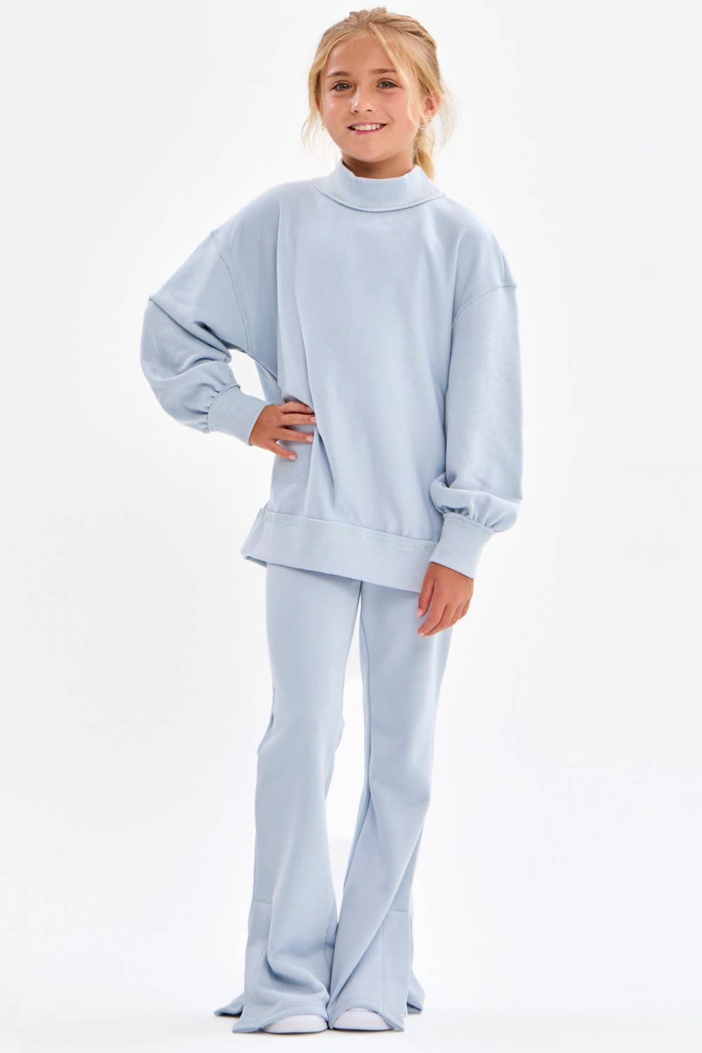 Good Girl - Cotton Terry Mock Neck Sweatshirt: LT Grey / S