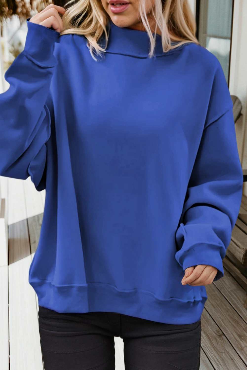 66DISCO - 66Love Solid Oversize Reversible Mock Neck Sweatshirt (S-XL): White / Missy / S