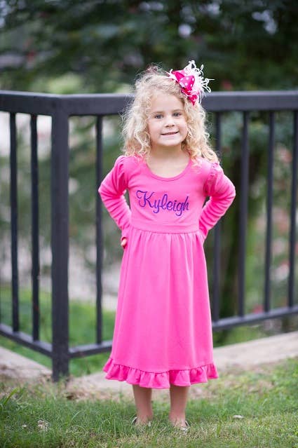 Girls' Long Sleeve Ruffle Dress with Tie