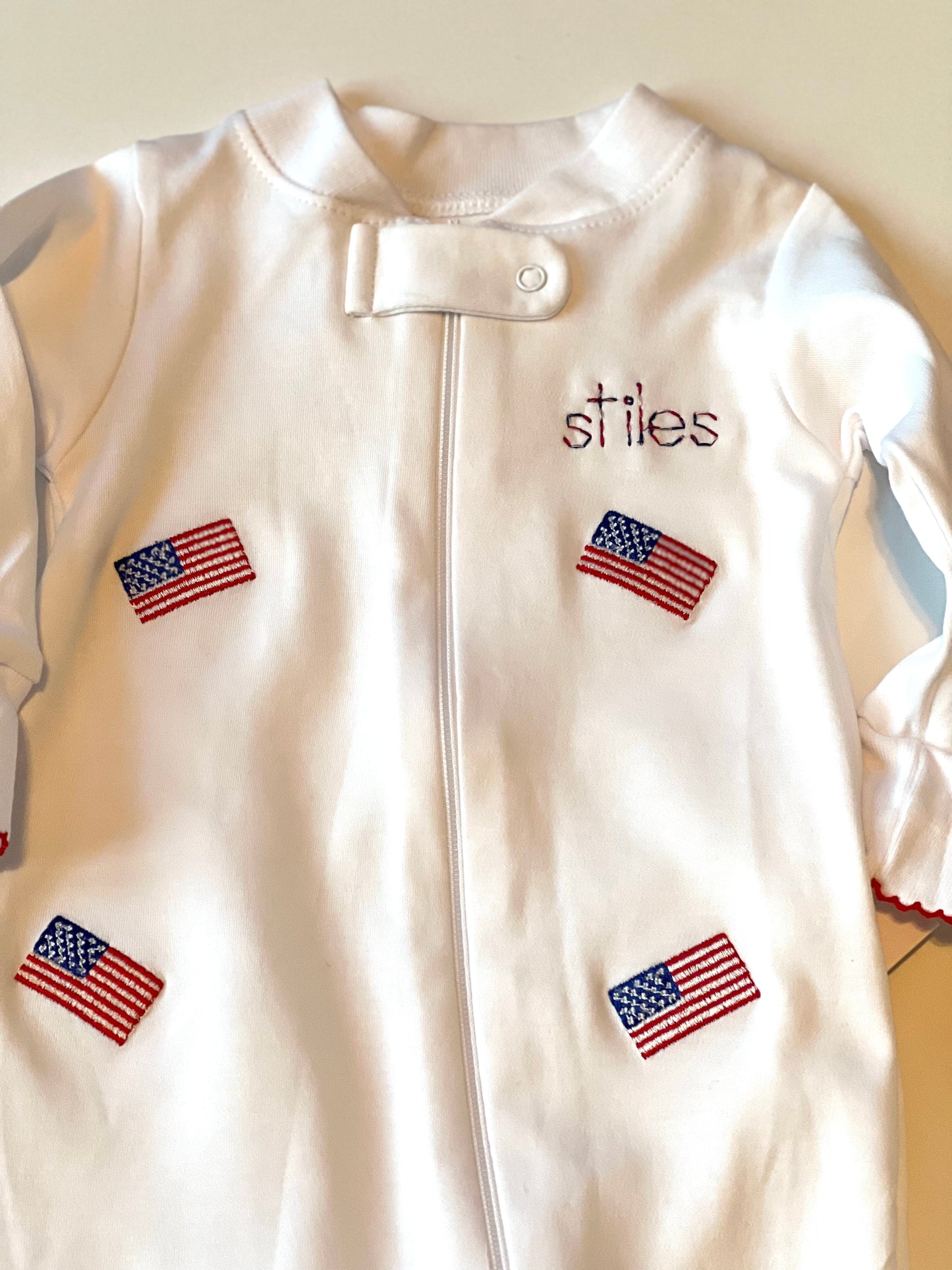 Embroidered American Flag Zippered Sleeper-Baby