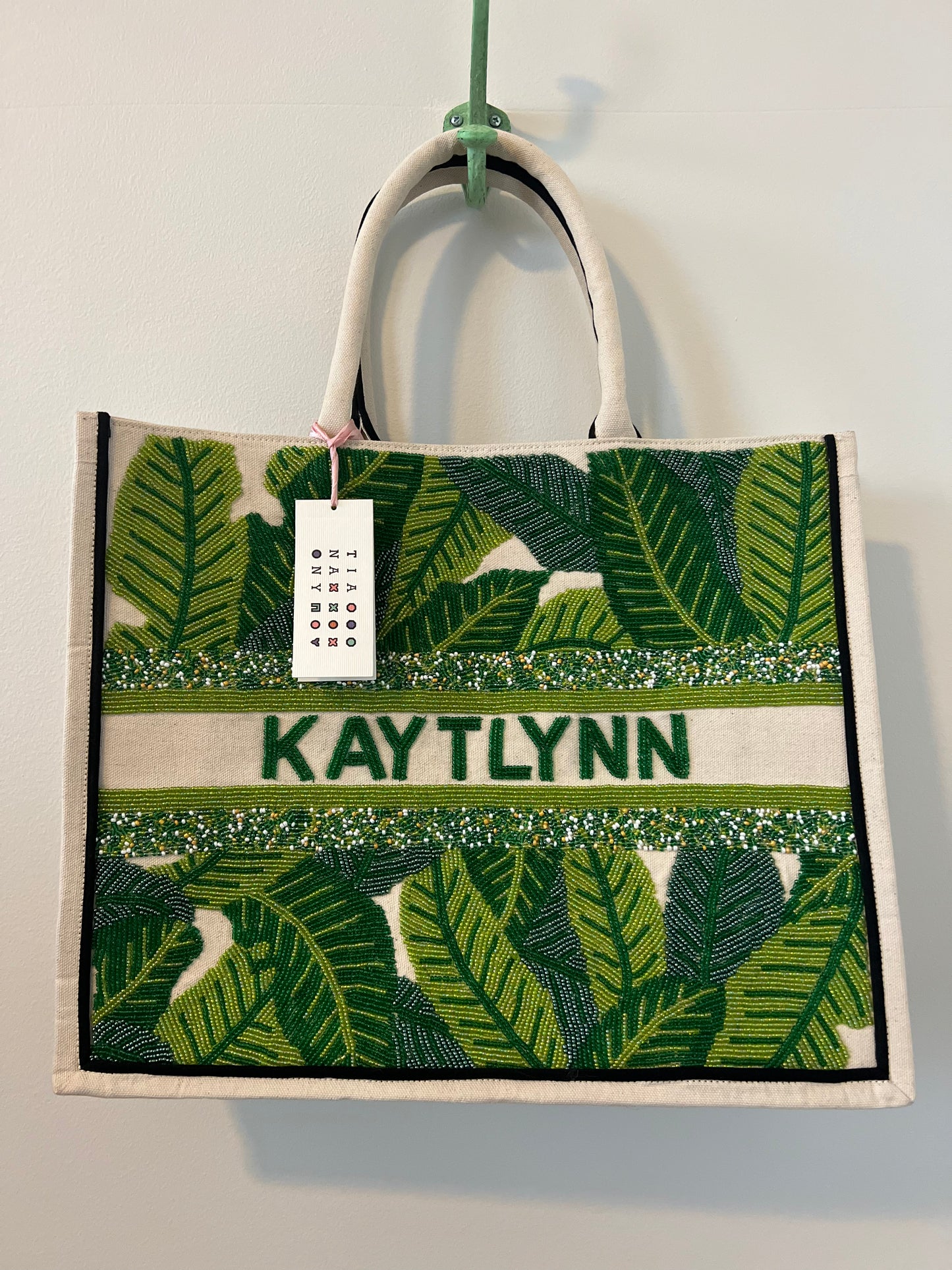 Tiana Designs Palm Leaf Beaded Tote